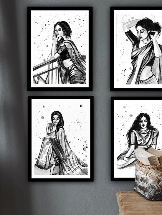 Empowering Collection: Set of 4 Women Art Prints in Dynamic Poses