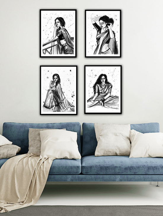Empowering Collection: Set of 4 Women Art Prints in Dynamic Poses